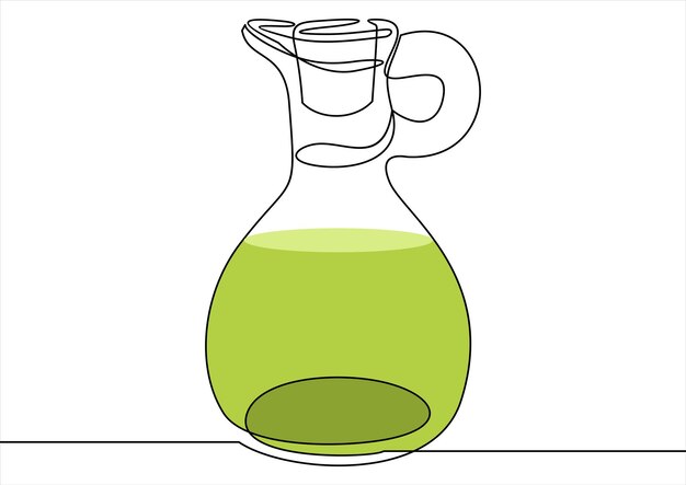 Icono de vector lineal de la botella con aceite de oliva Dibujo continuo de una línea