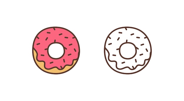 Icono de vector lineal de delicioso donut. Donut glaseado dulce con ilustración de contorno de chispitas. Pastelería, panadería, elemento de diseño de logotipo de confitería. Hornear sabroso aislado sobre fondo blanco.