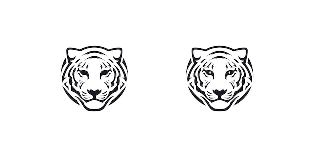 Icono de vector de logotipo de arte de línea de cabeza de tigre