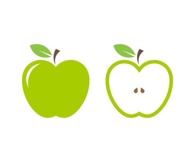 Vector icono de vector de manzana verde o vector de fruta de manzana entera y cortada ilustración del vector de diseño