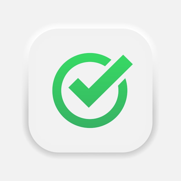 Vector icono de vector de marca de verificación símbolo de marca marca de verificación positiva para votar icono de gradiente verde en estilo de neumorfismo vector eps 10