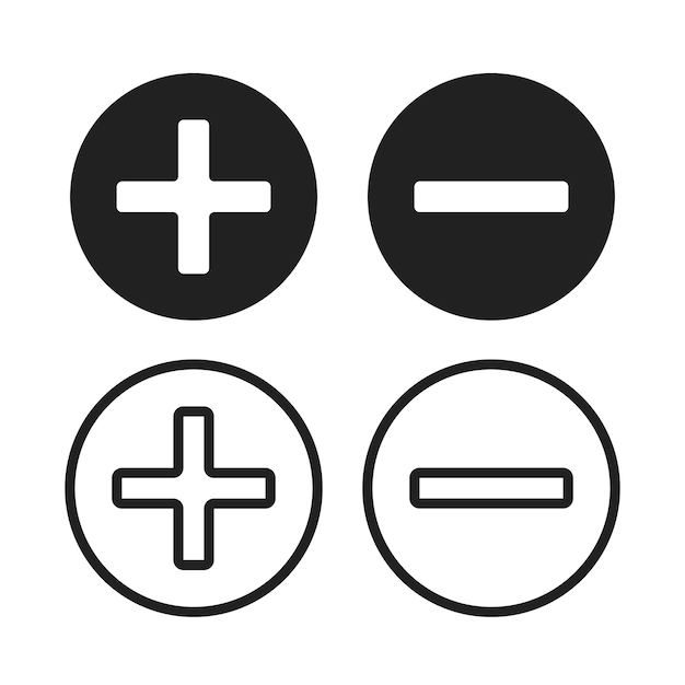 Icono de vector más y menos en estilo de diseño moderno para sitio web y aplicación móvil