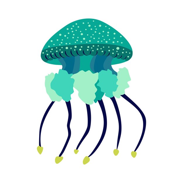 Icono de vector de medusas Icono colorido de dibujos animados aislado sobre fondo blanco Hermosa silueta para diseño de tatuaje tarjeta festiva adornos de moda logo patrón de niños Ilustración vectorial