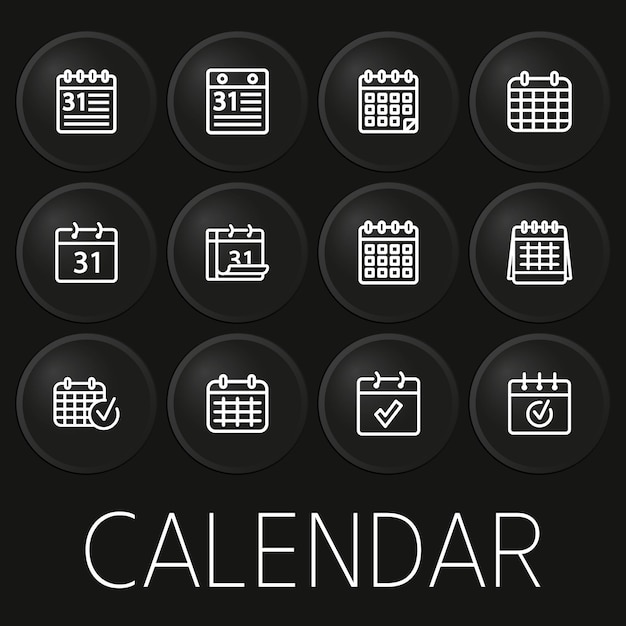 Icono de vector mínimo de calendario en botón 3d aislado sobre fondo negro vector premiumxd