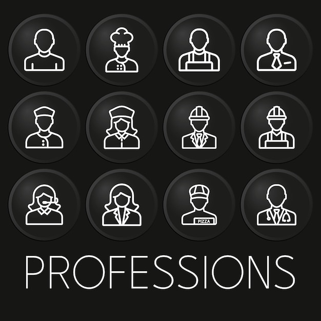 Icono de vector mínimo de profesiones en botón 3D aislado sobre fondo negro Vector PremiumxD
