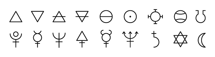 Vector icono de vector místico de alquimia astrología signo o icono del planeta cósmico colección de iconos de astrología de alquimia vector de stock