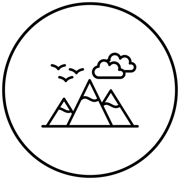 El icono del vector de la montaña se puede usar para el conjunto de iconos de la Aventura