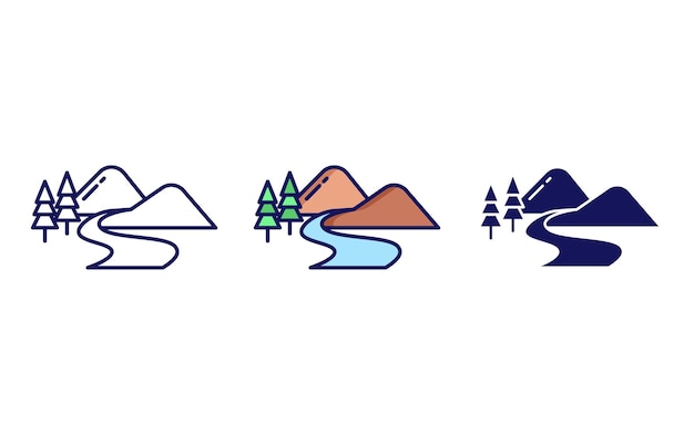 icono de vector de montaña y río