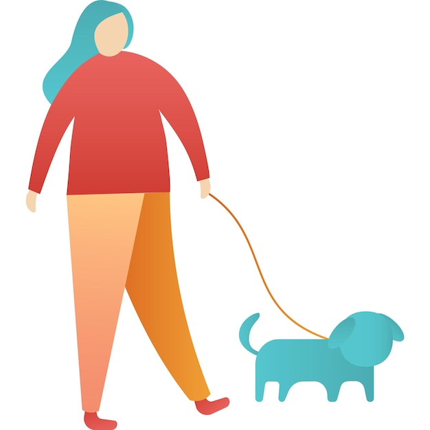 Icono de vector mujer caminar perro aislado sobre fondo blanco. personaje femenino niña personaje y mascota con correa. cuidado de animal doméstico