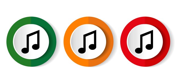 Icono de vector de música establece ilustración de vector de diseño plano en 3 opciones de colores para diseño web