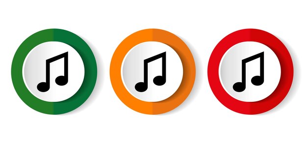 Icono de vector de música establece ilustración de vector de diseño plano en 3 opciones de colores para diseño web