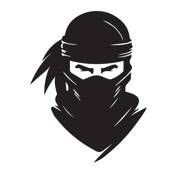 Icono de vector ninja Logotipo mínimo simple de asesino encapuchado Guerrero japonés aislado idea de sigilo