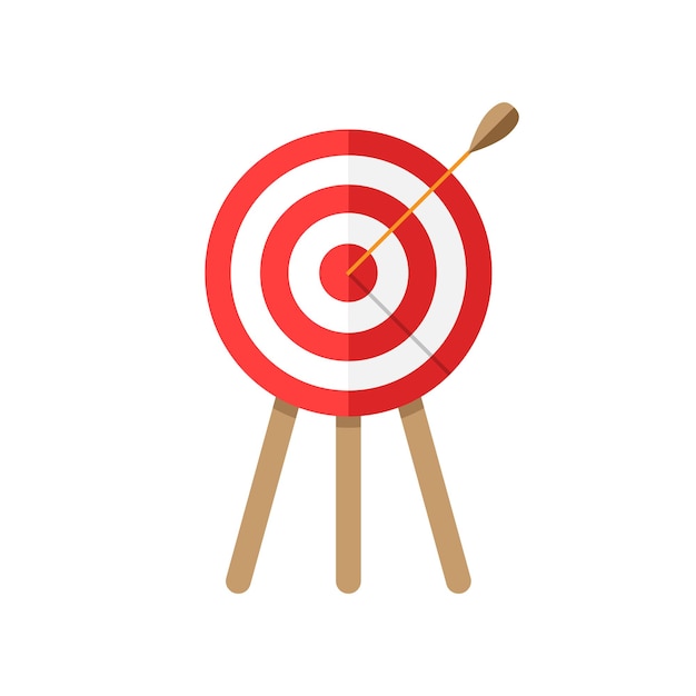 Icono del vector de objetivo en estilo plano Ilustración del juego de dardos en fondo blanco aislado Concepto de objetivo deportivo de dardos
