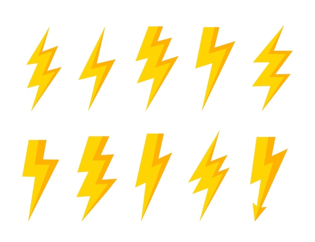 Icono de vector de perno de trueno conjunto de iconos de flash de iluminación de trueno y perno