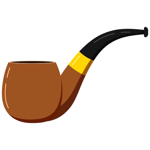 Icono de vector de pipa de fumar aislado sobre fondo blanco. Signo de tabaco de pipa de madera marrón vintage, Ilustración de estilo de dibujos animados de diseño plano. Anciano o accesorio detective.