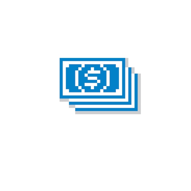 Icono de vector plano de 8 bits, símbolo de píxel geométrico simple. paquete de dinero, señal web digital creada en concepto de economía y finanzas.