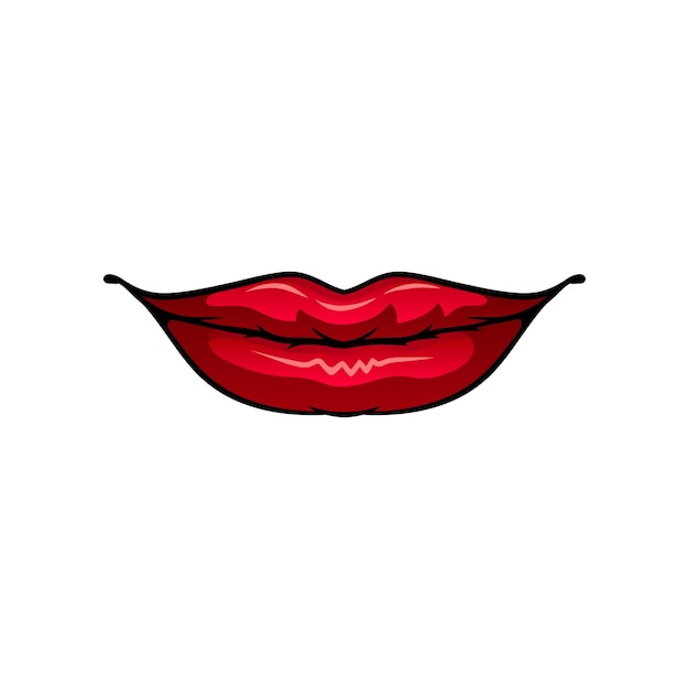 Icono de vector plano de la boca de la mujer labios femeninos delgados con lápiz labial rojo brillante diseño para aplicación móvil o póster