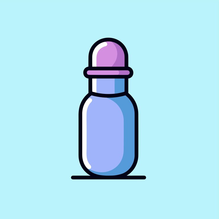 Vector icono de vector plano una botella azul con una tapa rosa sobre un fondo azul minimalista y vibrante