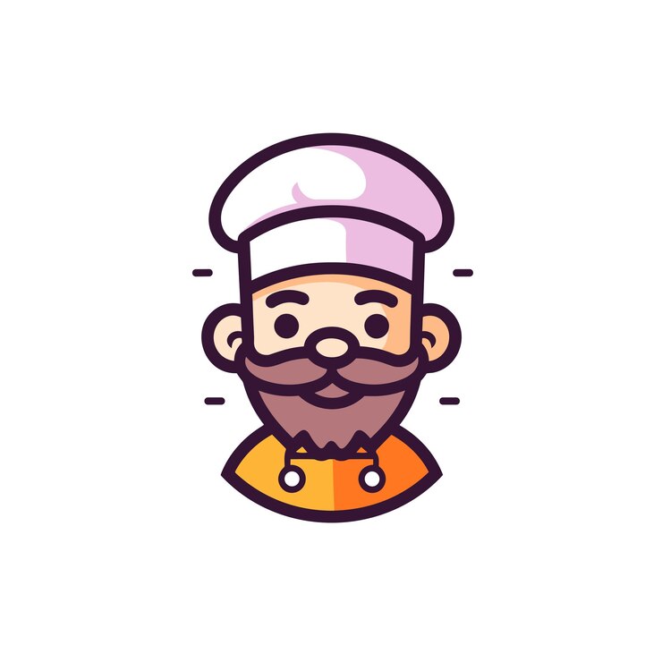 Vector icono de vector plano un chef barbudo con un sombrero tradicional creando delicias culinarias en la cocina
