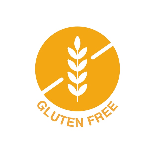 Icono de vector plano de etiqueta dietética de producto de alergia a alimentos sin gluten para aplicaciones y sitios web