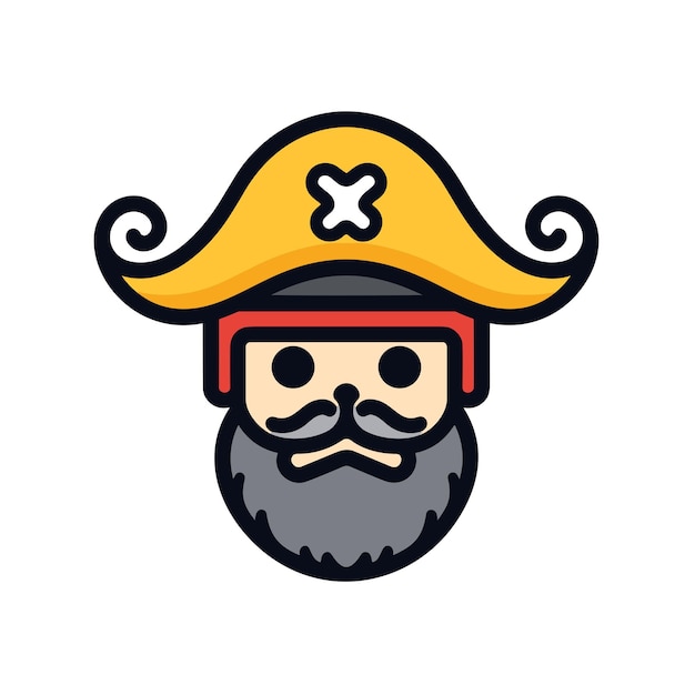 Icono de vector plano un hombre barbudo que lleva un sombrero pirata en un estilo de icono de vector plano