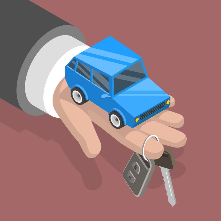 Vector icono de vector plano isométrico 3d de compra o alquiler de automóviles
