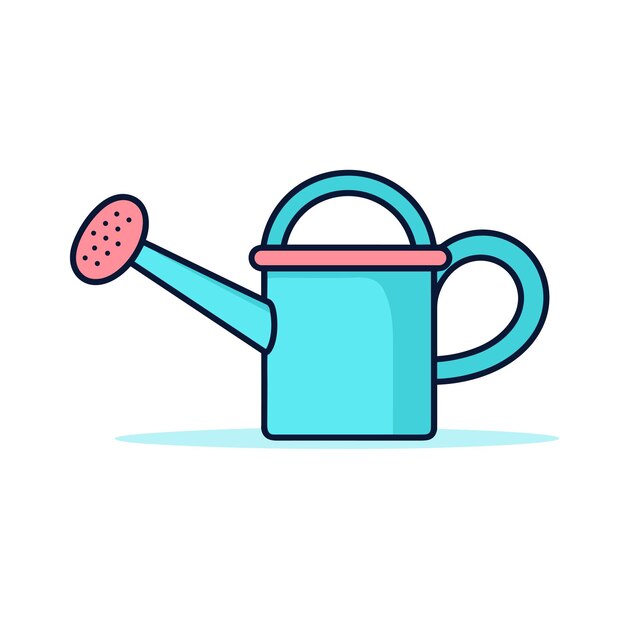 Icono de vector plano una regadera azul con un mango rosa sobre un fondo blanco
