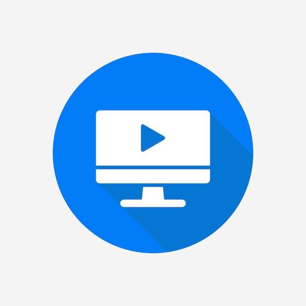 Icono de vector plano de reproductor de video Monitor de computadora con botón de reproducción en pantalla