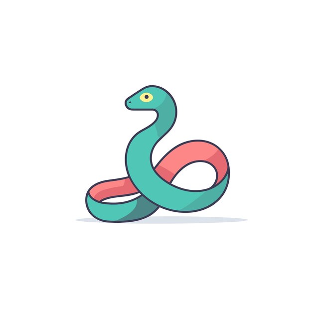 Icono de vector plano una serpiente verde vibrante con una llamativa franja roja que rodea su cuello