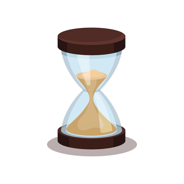 Icono de vector plano de un viejo reloj de arena con un objeto de arena que fluye para un elemento ritual mágico para juegos móviles
