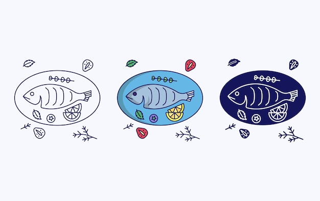 Icono de vector de plato de pescado al horno