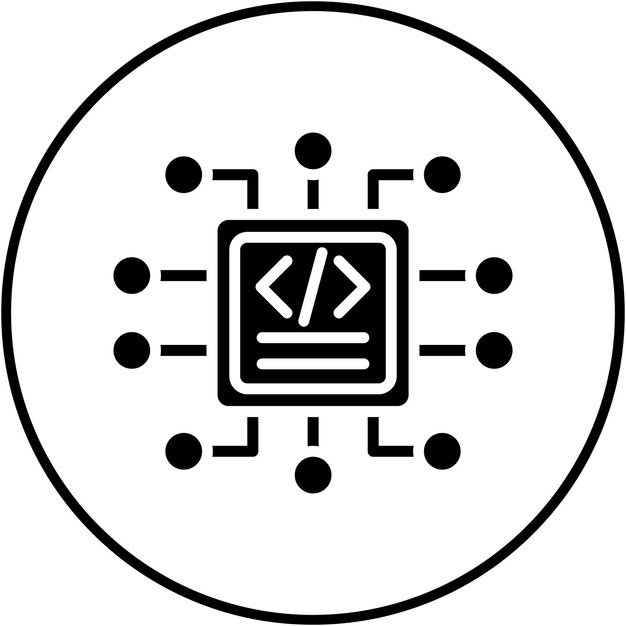 El icono del vector del procesador de código se puede utilizar para el conjunto de iconos de programación informática