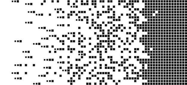 Icono de vector punteado cuadrado relleno disuelto con efecto de desintegración Los elementos rectangulares se agrupan en forma cuadrada rellena que desaparece