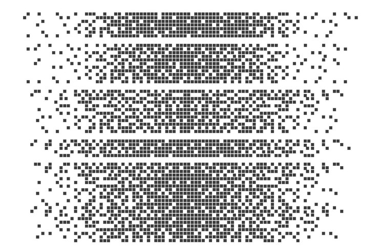 Vector icono de vector de puntos cuadrados rellenos disueltos con efecto de desintegración los elementos del rectángulo del vector se agrupan aislados en fondo blanco