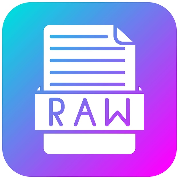 El icono del vector RAW se puede utilizar para el conjunto de iconos de formatos de archivo