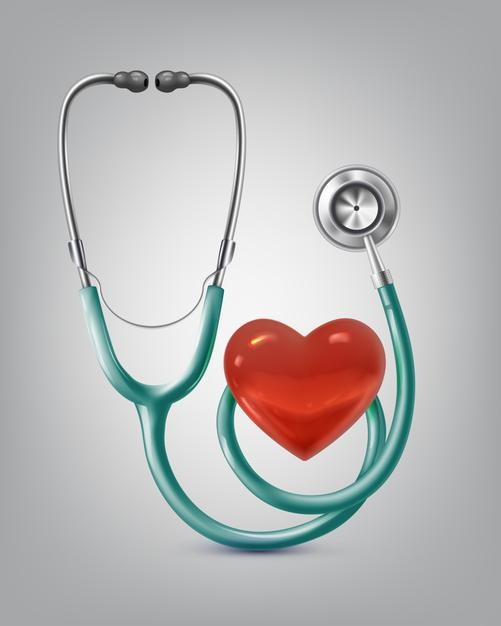 icono de vector realista dispositivo médico estetoscopio con corazón rojo
