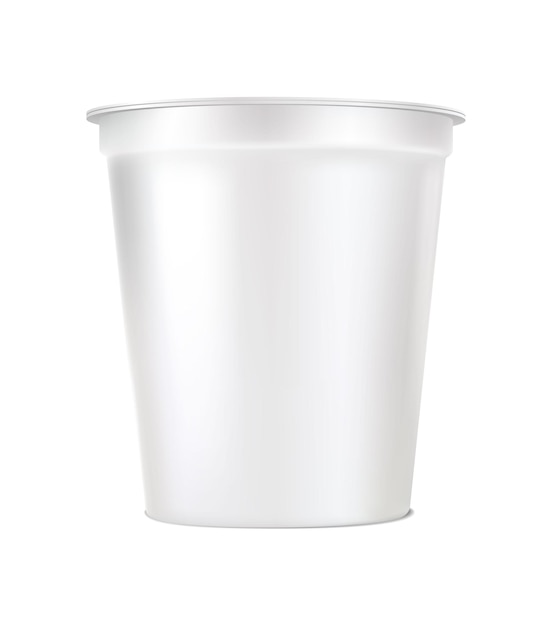 Icono de vector realista paquete de taza de yogur blanco maqueta de comida de granjero aislado sobre fondo blanco