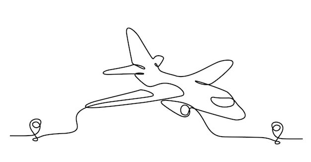Icono de vector de ruta de avión dibujo de línea continua de la ruta del aeropuerto con punto de partida