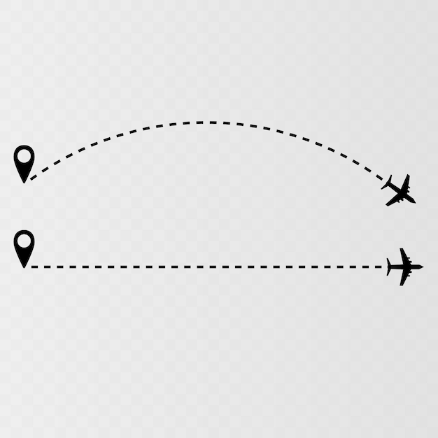 Vector icono de vector de ruta de vuelo de avión avión ruta con punto de partida y trazo de línea de guión