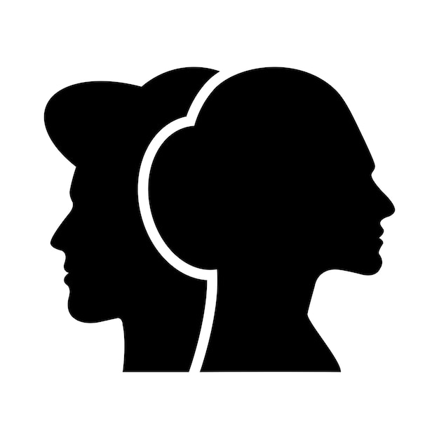 Icono de vector de silueta de perfil de rostro masculino y femenino en una ilustración de pictograma de glifo