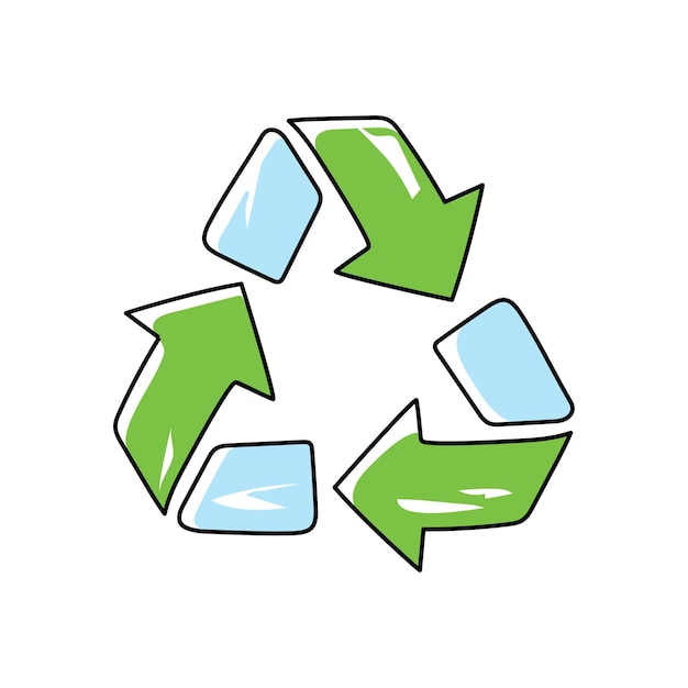 Icono de vector de símbolo de reciclaje en estilo doodle
