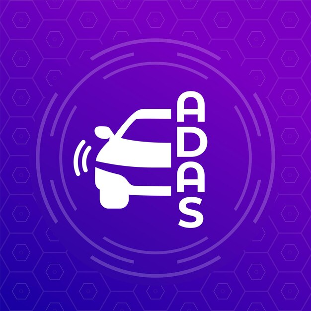 Icono de vector de sistema avanzado de asistencia al conductor con un coche