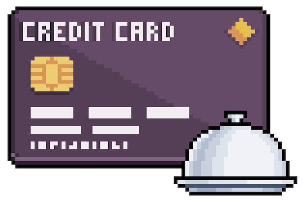 Icono de vector de tarjeta de crédito de comida de pixel art para juego de 8 bits sobre fondo blanco