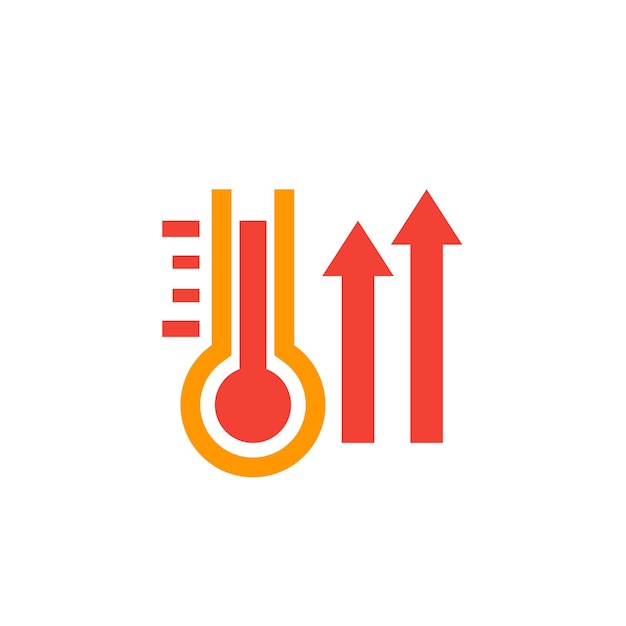 Icono de vector de temperatura en aumento en blanco