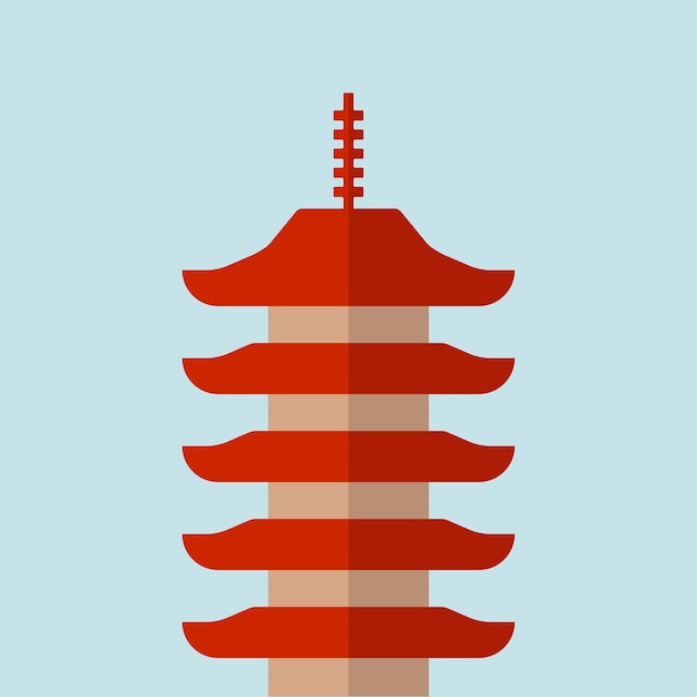 Icono de vector de torre de pagoda asiática sobre fondo azul