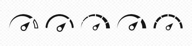 Icono de vector de velocímetro Conjunto de iconos de tablero Símbolos de velocímetro aislados Iconos de medición de rendimiento Conjunto de escalas de velocidad