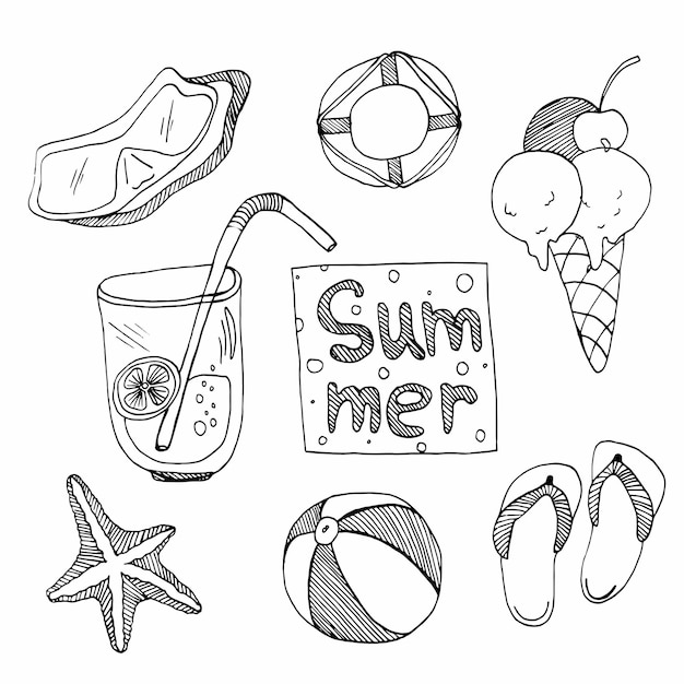 Vector icono de vector de verano en estilo doodle