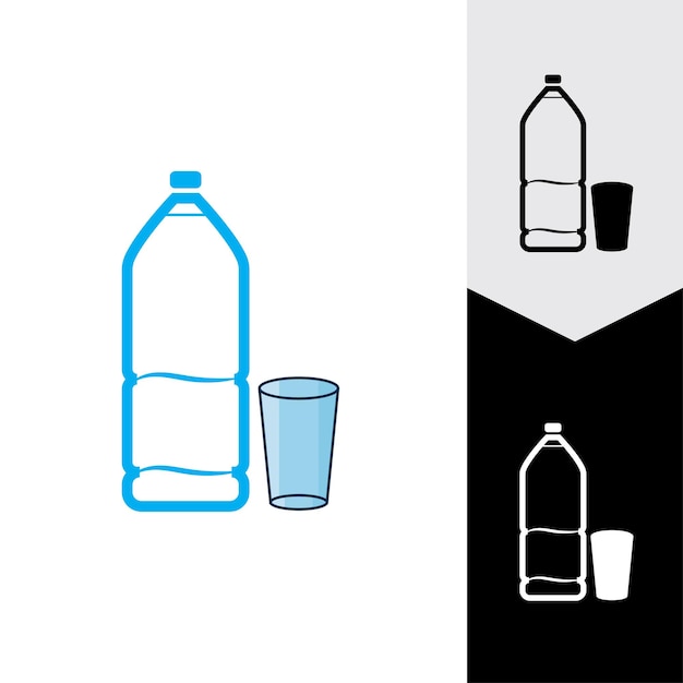 Icono de vector de vidrio y botella de plástico