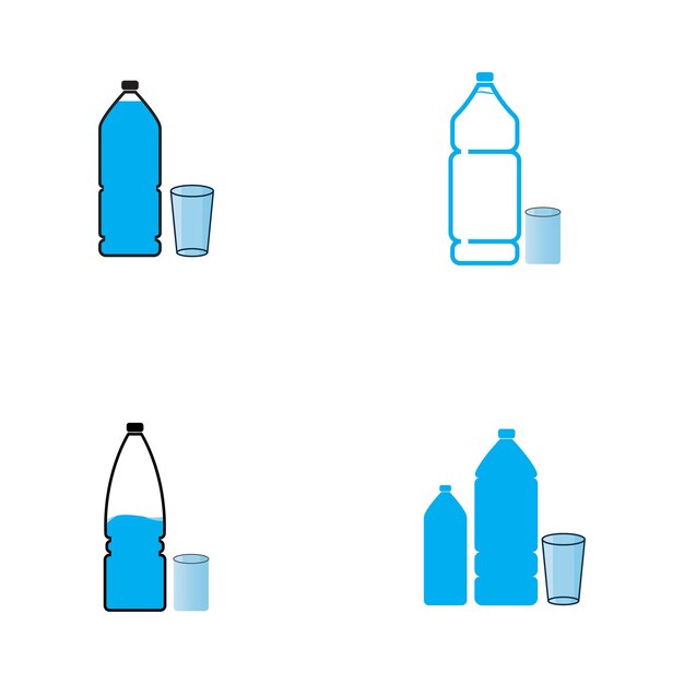 Icono de vector de vidrio y botella de plástico