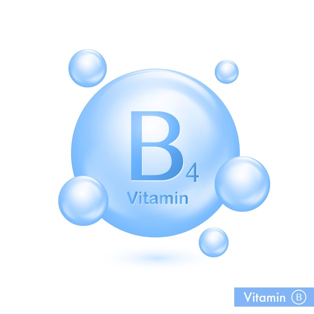 Icono de vector de vitamina B4 Cápsula de píldora de gota 3D Complejo vitamínico para el cuidado de la salud Símbolo de colina